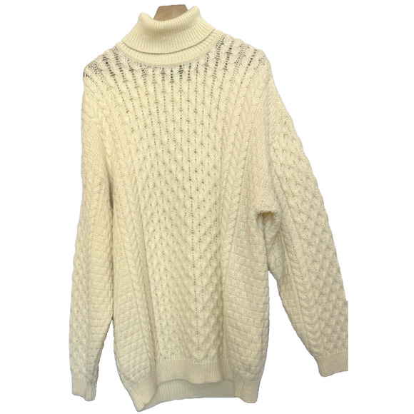 Aran Market Mens Irish Cable Knit Fisherman Sweater XL 100% Merino Wool Ireland - Picture 1 of 9